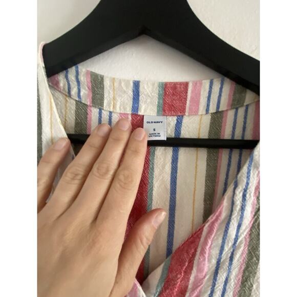 Old Navy Linen Blend Stripe Dress Small Knee Length Button Front Cottage Tank - Picture 5 of 7